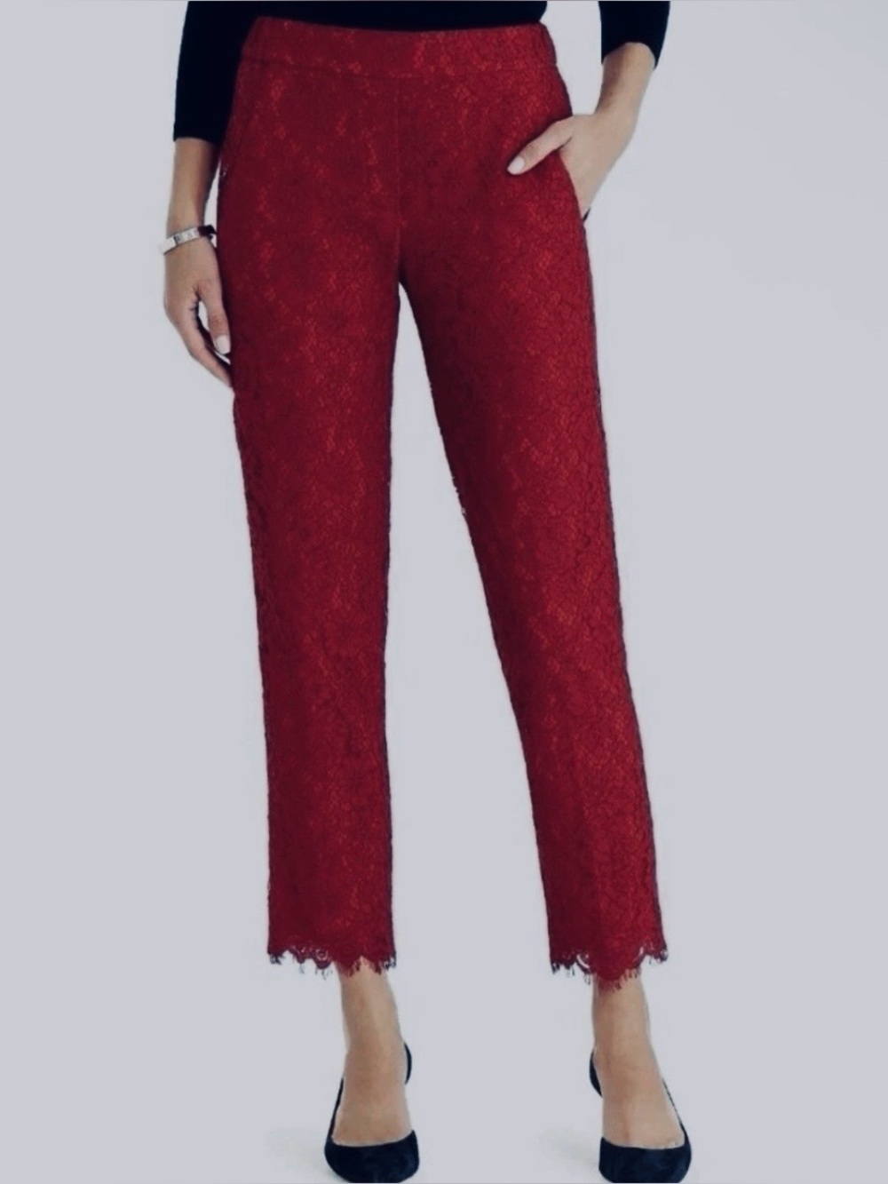 J. Crew Women’s Red Lace Cropped Ankle Pants, Size 6. NWOT